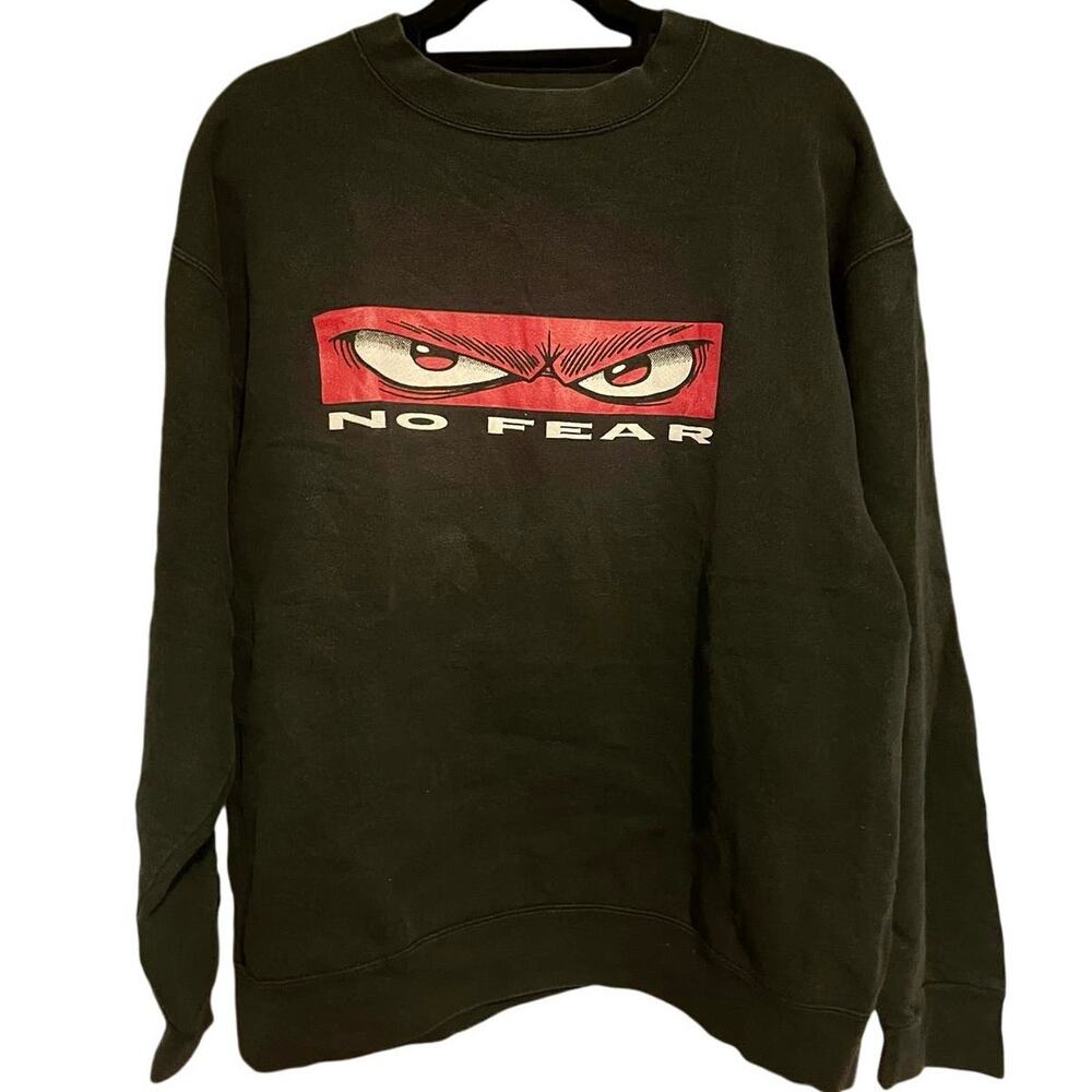 Vintage 90s No Fear Look Fear In the Eyes Box Logo Crewneck Adult Large